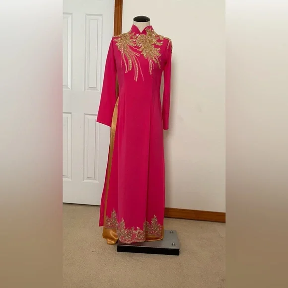 Dresses | New Asian O Dai Vietnamese Dress Size Xs Fit Bust 32a Or 33b Hot  Pink Color | Poshmark